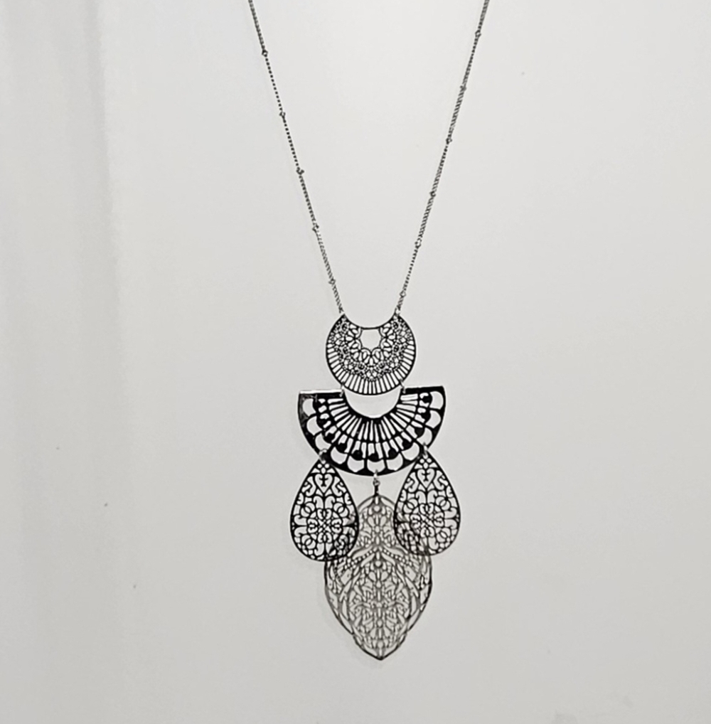 "C Established 1946" Silver Filigree Morocaan Design Pendant Necklace